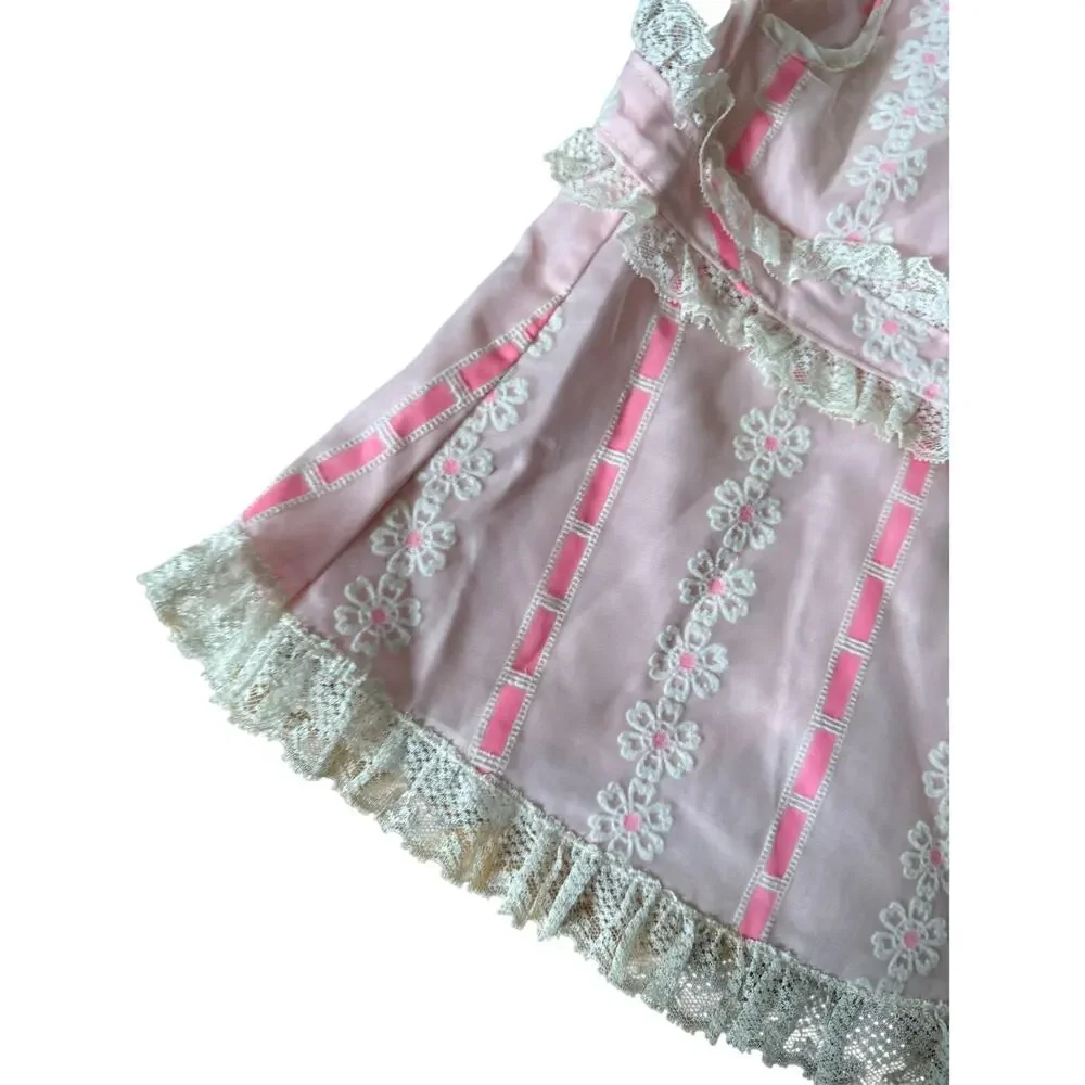 Vintage 60s pink belted flower print‎ girls dress